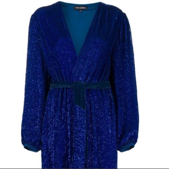 Retrofete xs nwt blue sequin wrap dress. - Picture 5 of 8